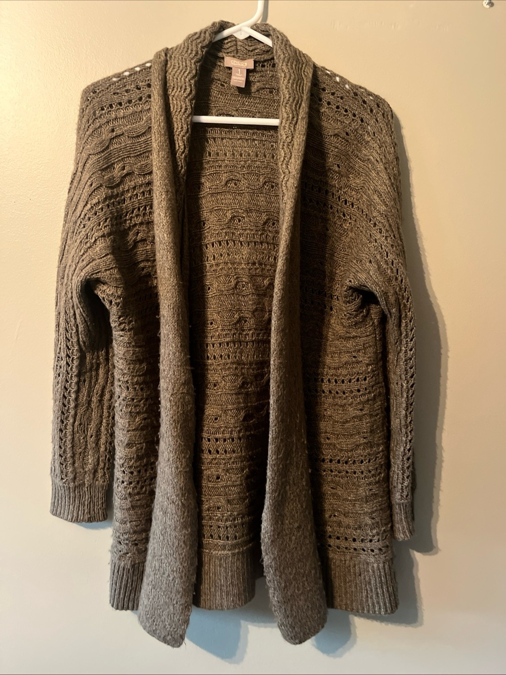 Women’s Chicos Long Sleeve Knit Open Cardigan Brown Shimmer Size 1 Medium